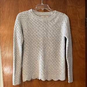 LOFT Gray Crew Neck Sweater with Textured Knit